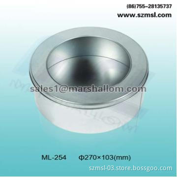 candy box, round tin box with clear window